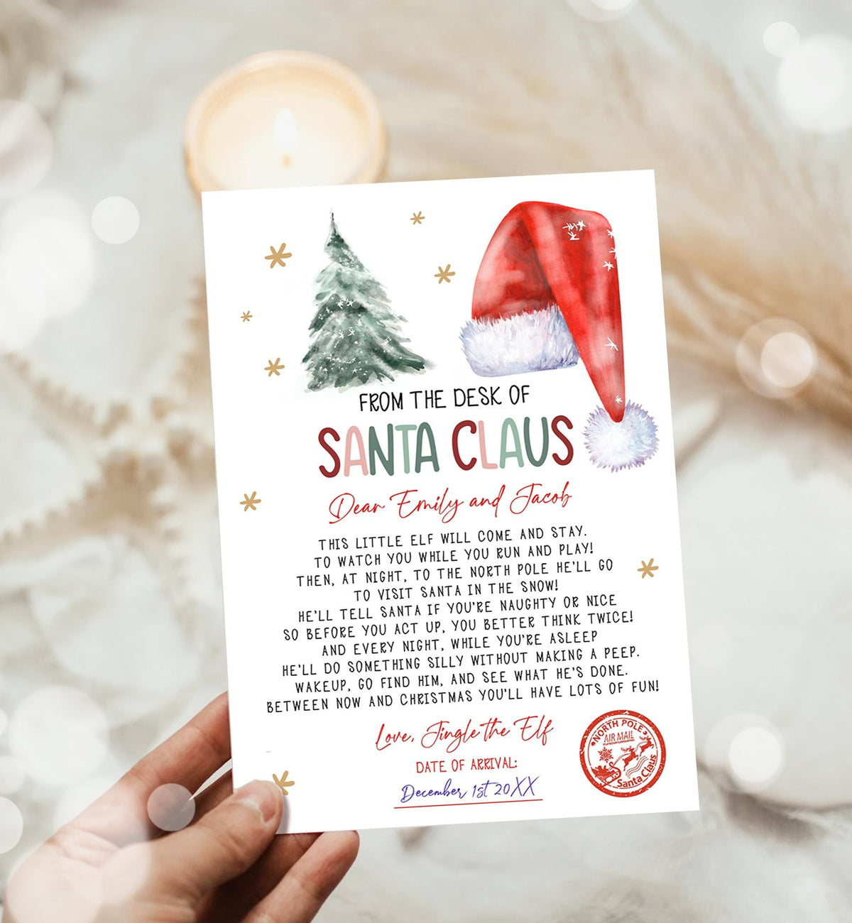 Editable Letter from Santa Claus From The Desk of Santa Christmas Eve Hello Elf North Pole Mail Digital Download Template Printable 0444