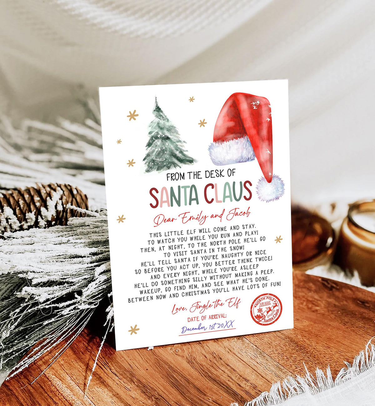 Editable Letter from Santa Claus From The Desk of Santa Christmas Eve Hello Elf North Pole Mail Digital Download Template Printable 0444