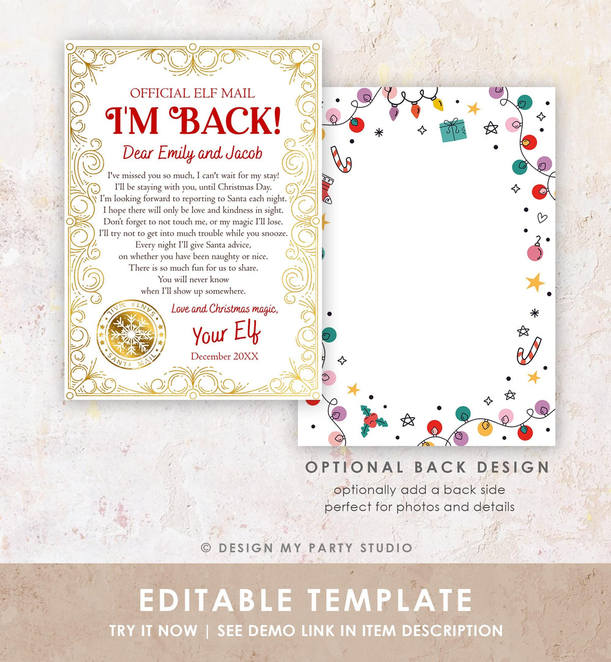 Editable Elf Arrival Letter Return Letter Christmas Elf I&#39;m Back Elf Welcome Xmas Elf Letter From Your Elf Official Printable Template 0523