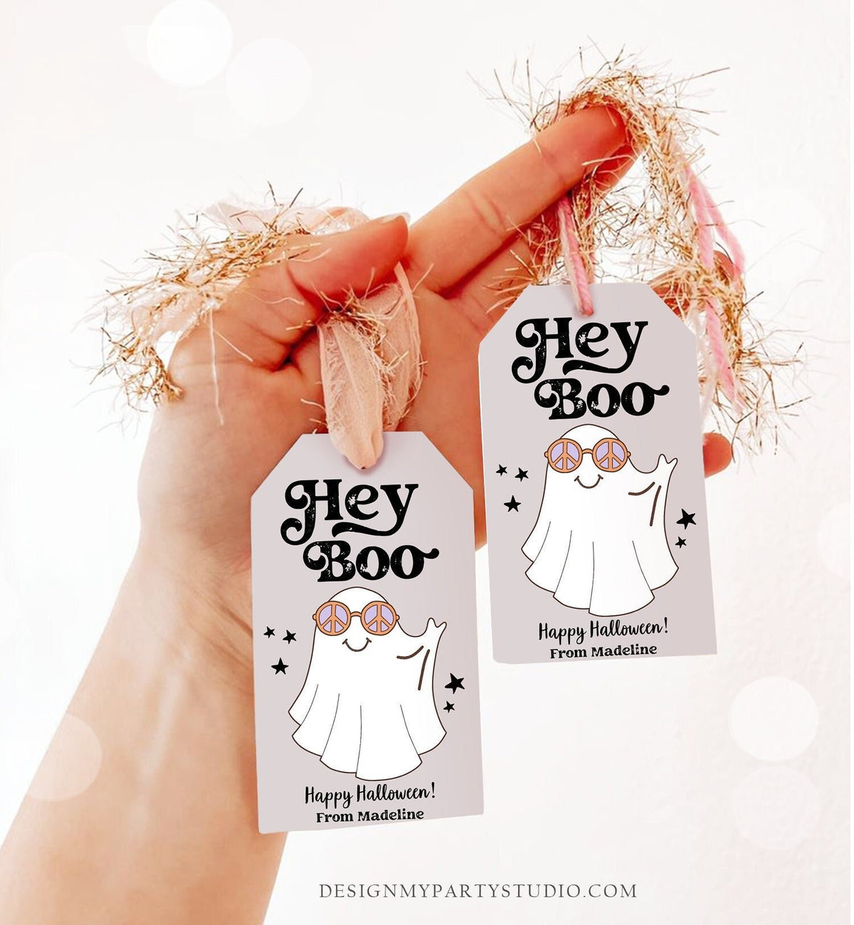 Editable Retro Halloween Favor Tags Hey Boo Gift Tags Costume Party Trick Or Treat Favor School Classroom Digital Template Printable 0261