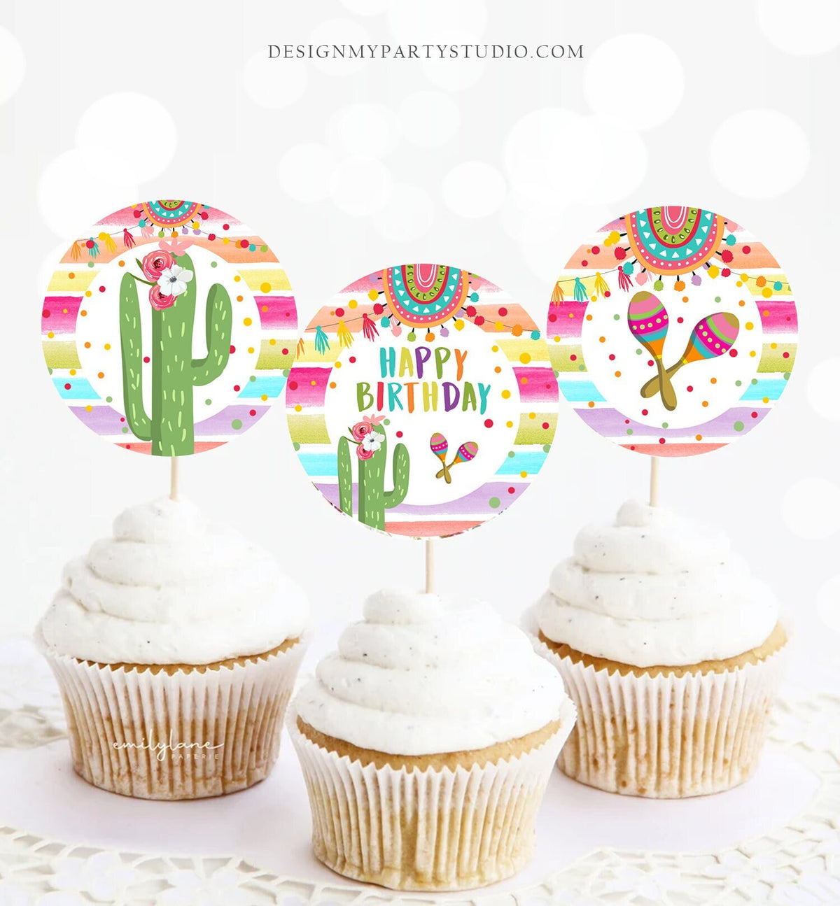 Fiesta Cupcake Toppers Fiesta Favor Tags Birthday Party Decor 1st Fiesta Mexican Party Cactus Taco Twosday Download Digital Printable 0134