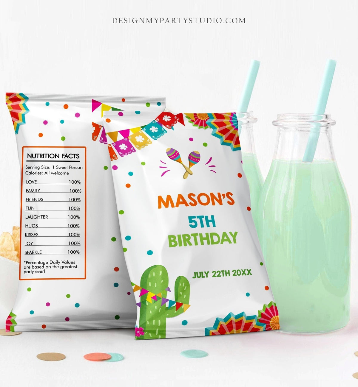 Editable Fiesta Chip Bag Fiesta Party Decor Boy Girl Birthday Party Snack Favors Potatoes Mexican Digital Download Template Printable 0045