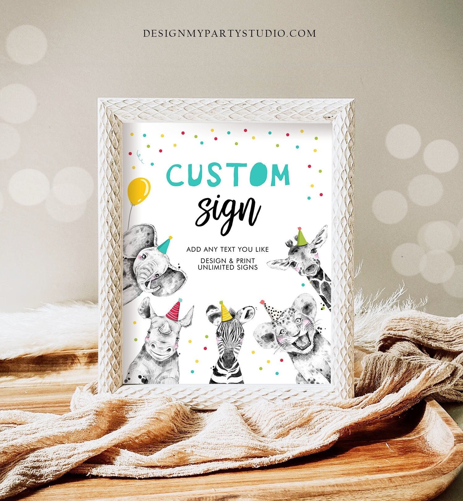 Editable Custom Sign Party Animals Sign Wild One Animals Decor Zoo Safari Animals Boy Table Decor Digital Download Template Printable 0390