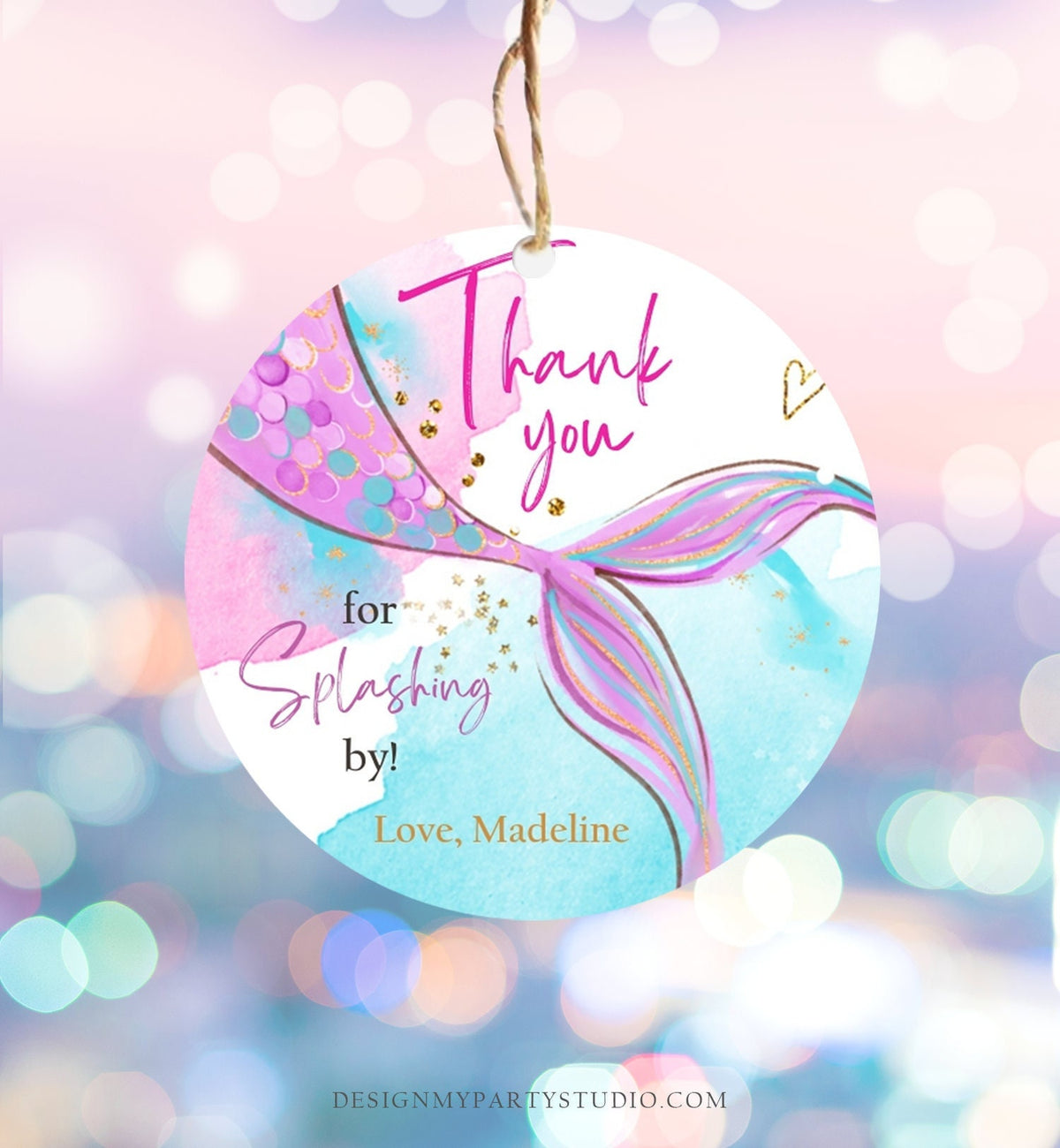 Editable Mermaid Birthday Favor Tags Under The Sea Thank You Tag Mermaid Party Mermaid Stickers Digital Download Template Printable 0403