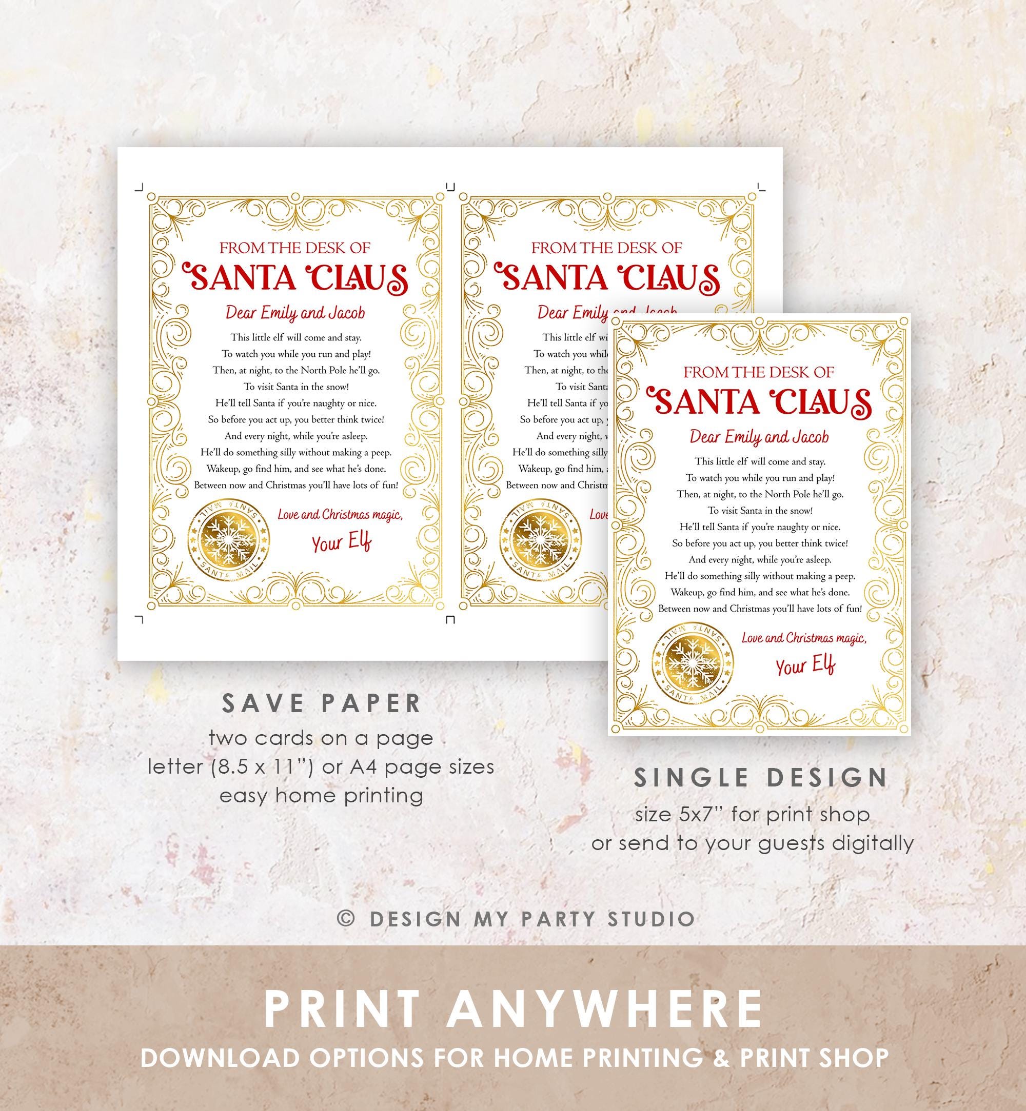 Editable From the Desk of Santa Claus First Time Elf Arrival Letter Return Letter Christmas Elf I'm Back Digital Template Printable 0523
