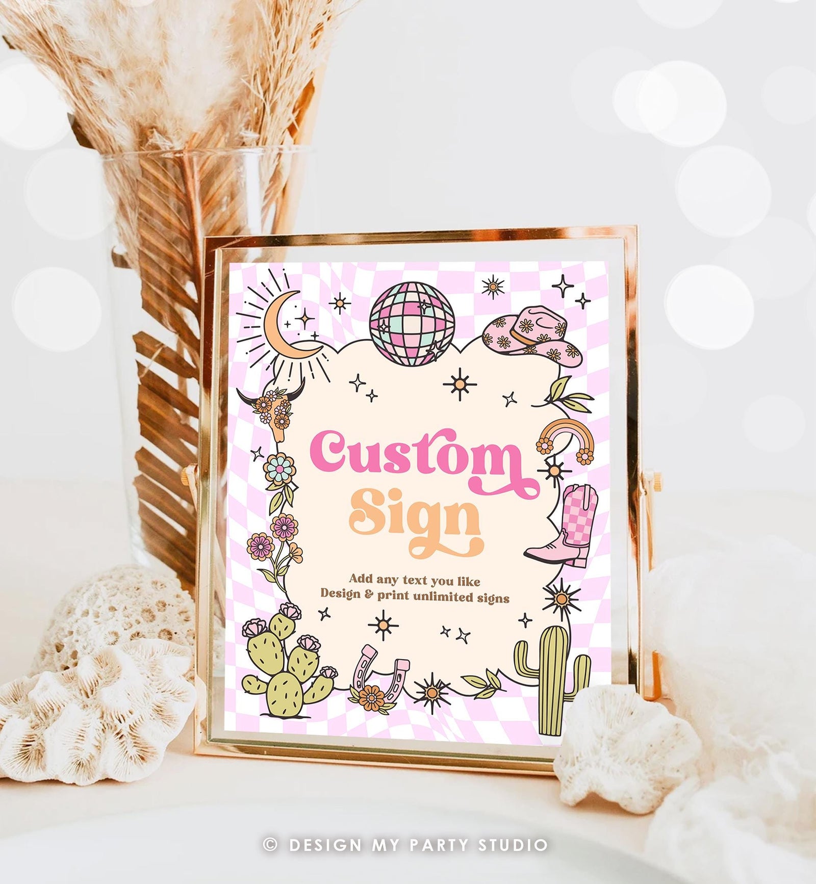 Editable Custom Sign Space Cowgirl Party Sign Disco Cowgirl Birthday Nashville Bash Rodeo Bridal Digital Download Template Printable 0519