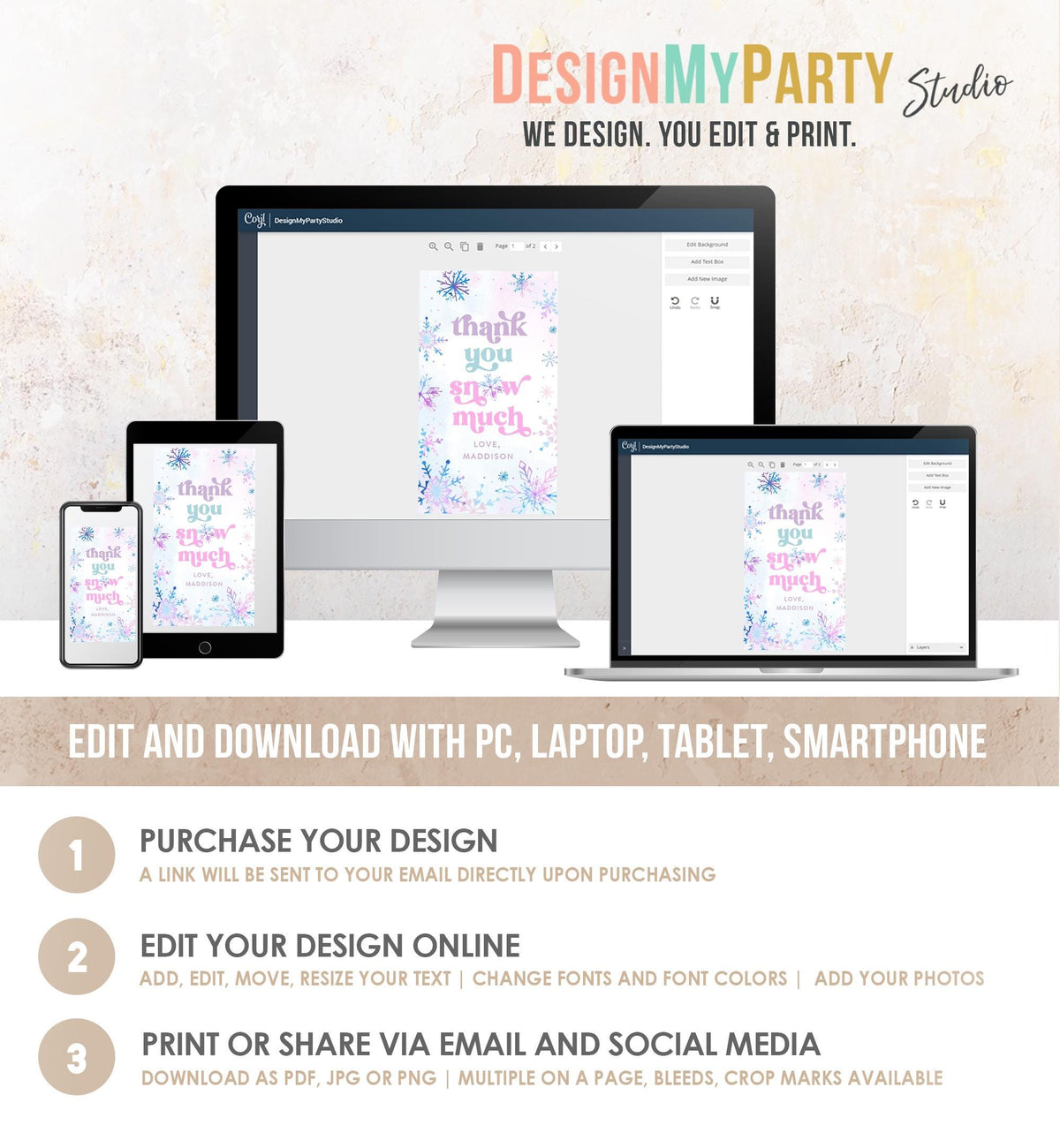 Editable Thank You Snow Much Favor Tag Winter Snowflakes Onederland Wonderland Gift Tag Pink Girl Christmas Digital Template Printable 0518