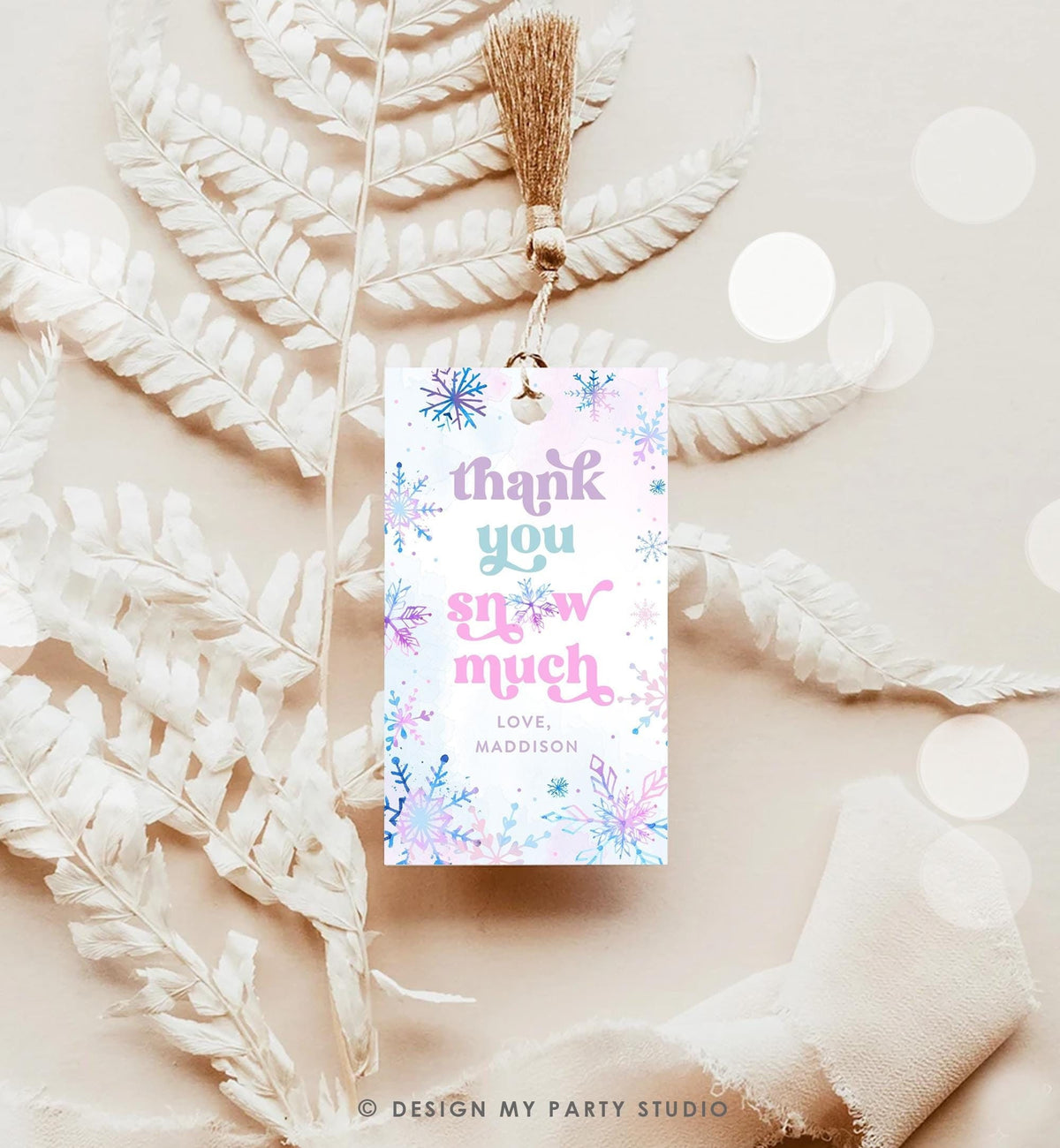 Editable Thank You Snow Much Favor Tag Winter Snowflakes Onederland Wonderland Gift Tag Pink Girl Christmas Digital Template Printable 0518