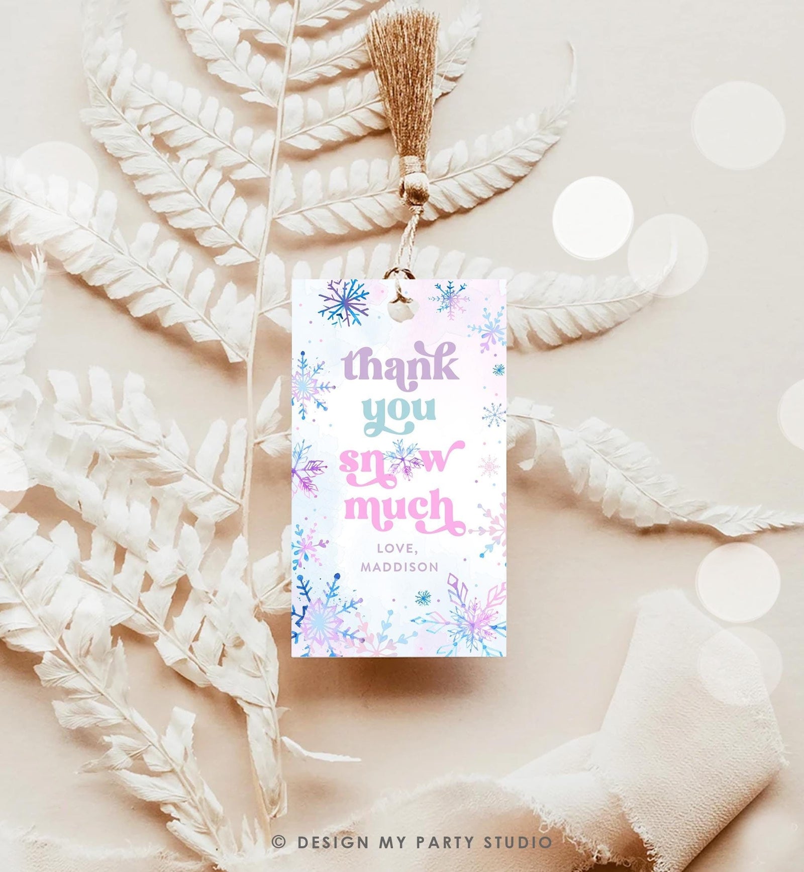 Editable Thank You Snow Much Favor Tag Winter Snowflakes Onederland Wonderland Gift Tag Pink Girl Christmas Digital Template Printable 0518