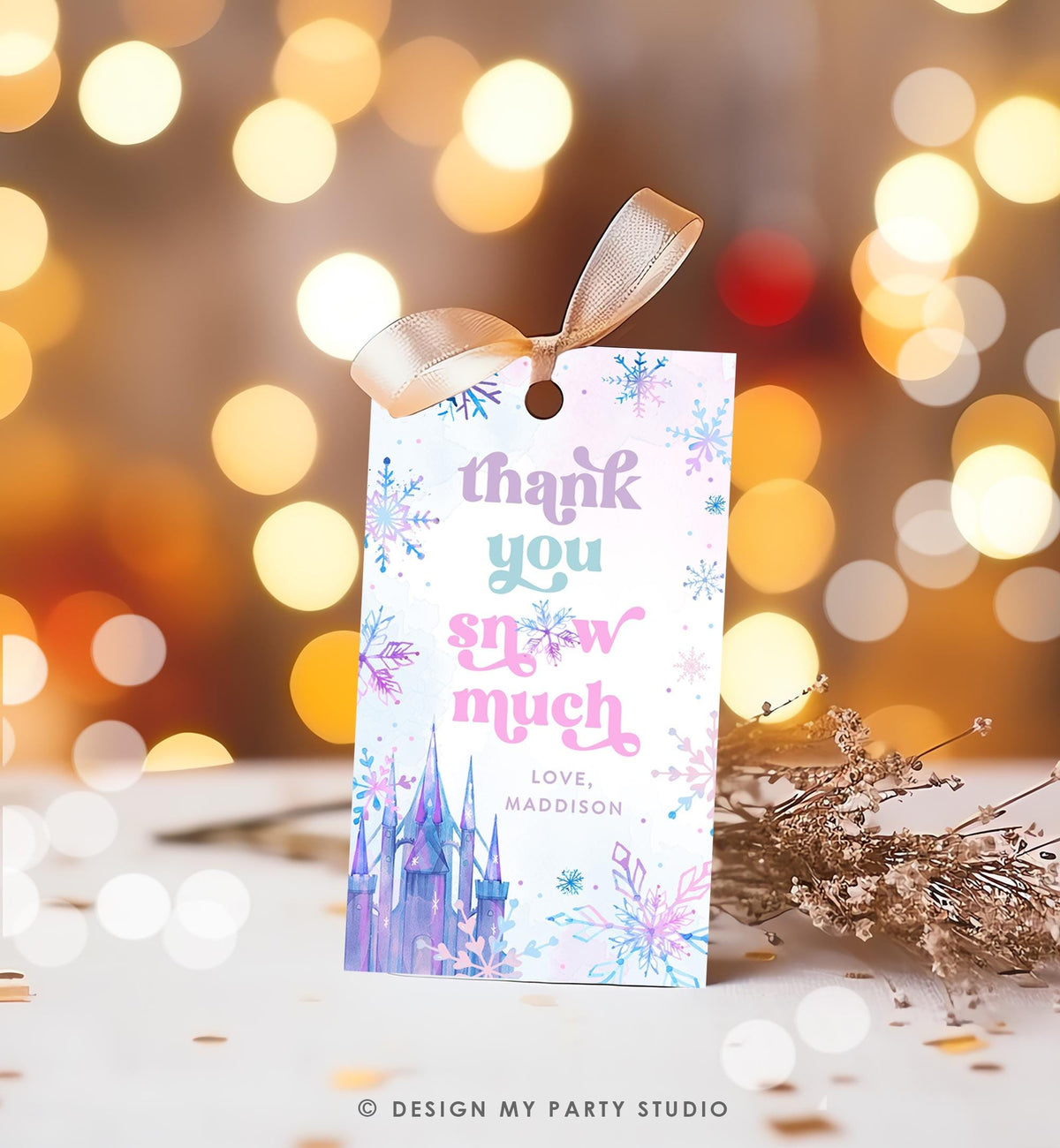 Editable Thank You Snow Much Favor Tag Winter Snowflakes Onederland Wonderland Gift Tag Pink Girl Christmas Digital Template Printable 0518