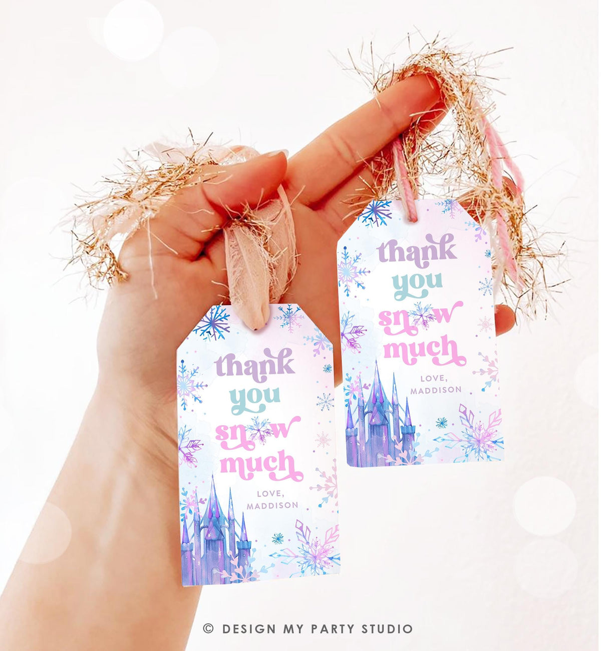 Editable Thank You Snow Much Favor Tag Winter Snowflakes Onederland Wonderland Gift Tag Pink Girl Christmas Digital Template Printable 0518
