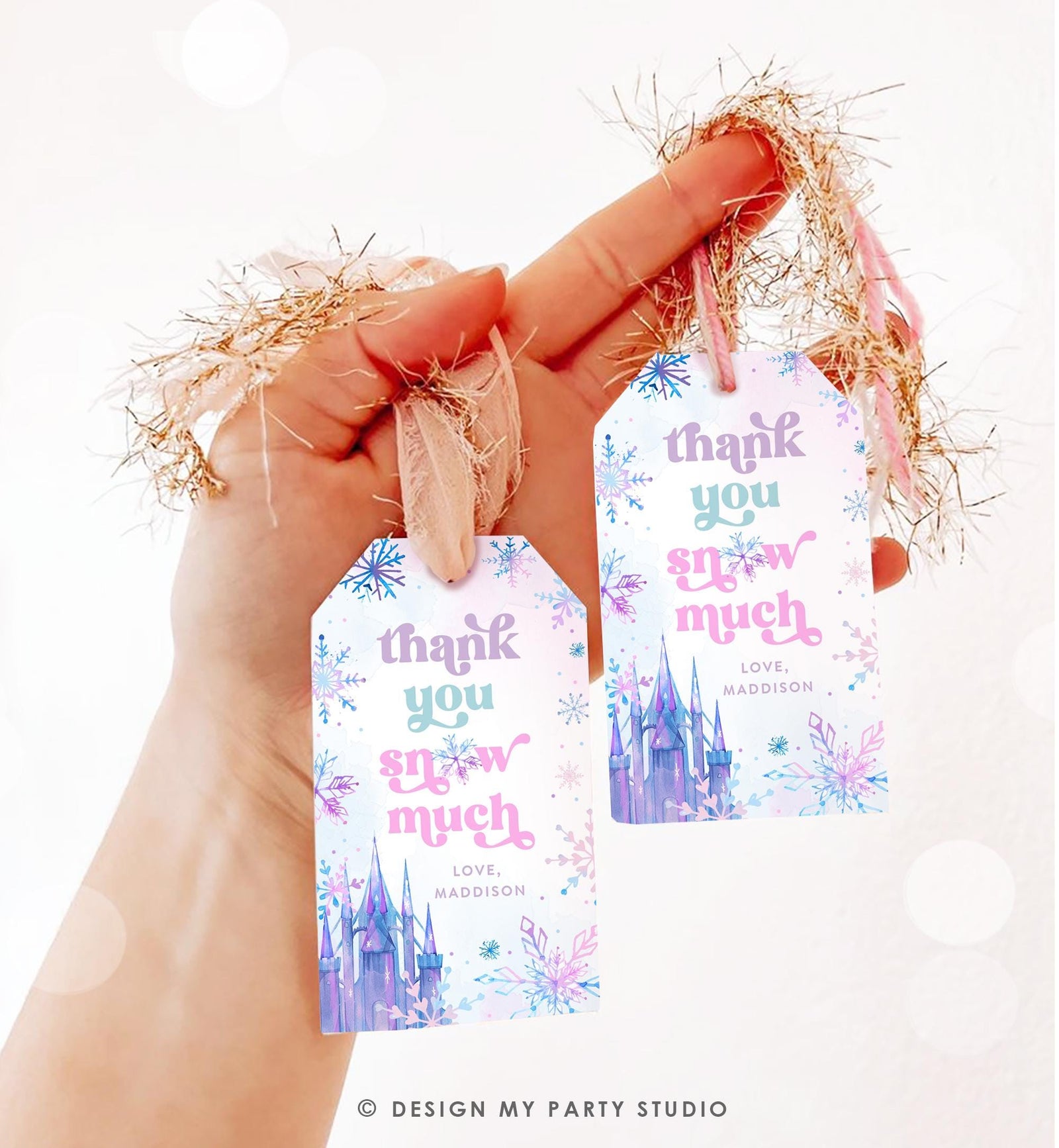 Editable Thank You Snow Much Favor Tag Winter Snowflakes Onederland Wonderland Gift Tag Pink Girl Christmas Digital Template Printable 0518