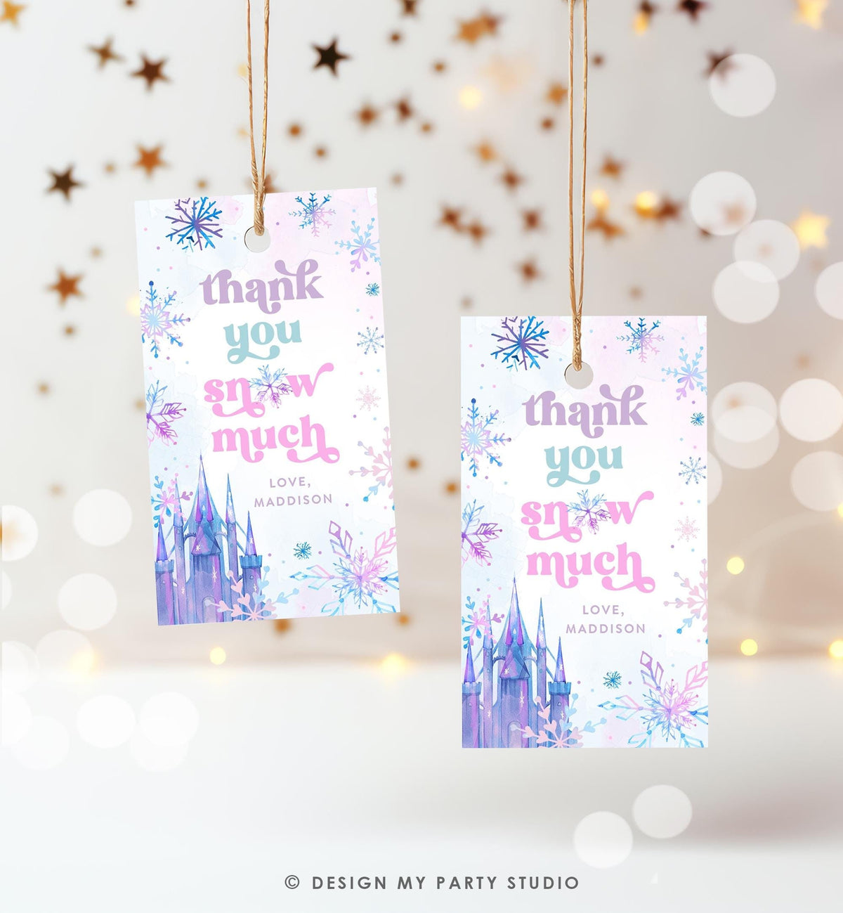 Editable Thank You Snow Much Favor Tag Winter Snowflakes Onederland Wonderland Gift Tag Pink Girl Christmas Digital Template Printable 0518