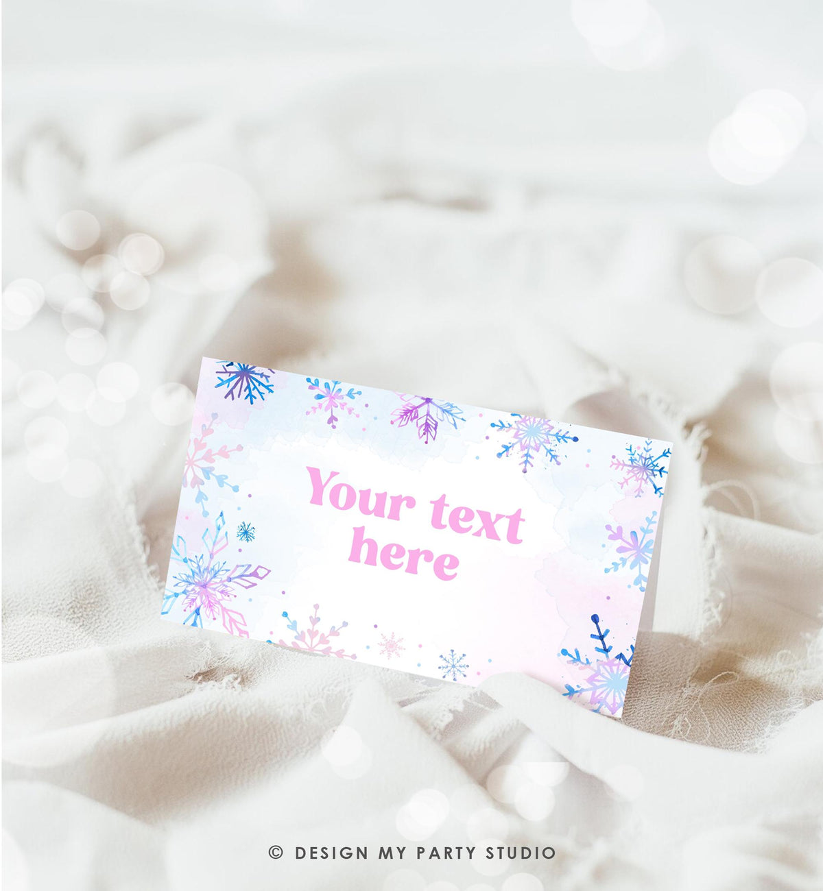 Editable Winter Snowflake Food Label Tent Card Winter Onederland Wonderland Pink Girl Christmas Party Place Digital Template Printable 0518