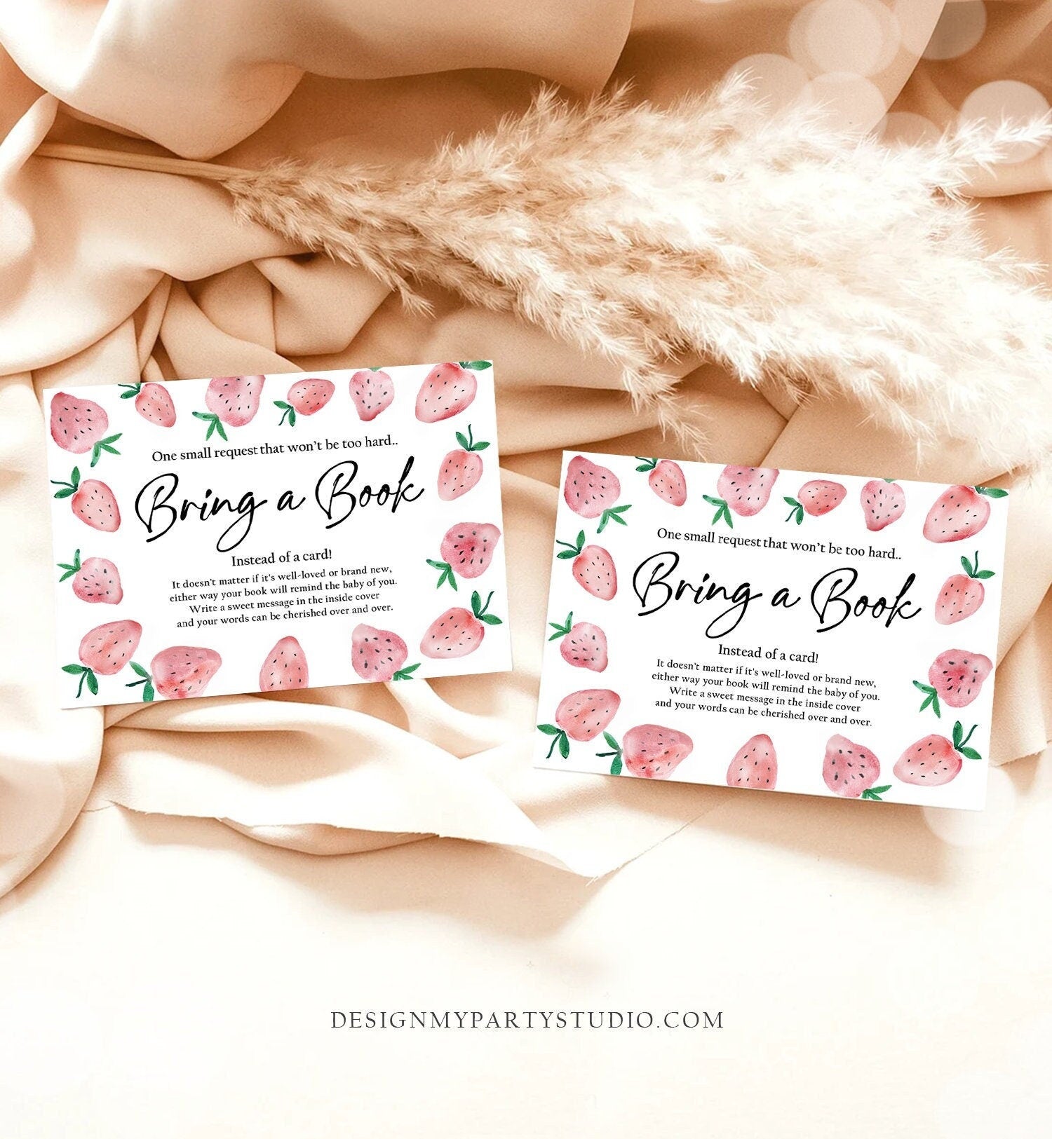 Editable Bring a Book Card Strawberry Berry Sweet Baby Shower Sprinkle Insert Books for Baby Book Request Digital Template Printable 0399