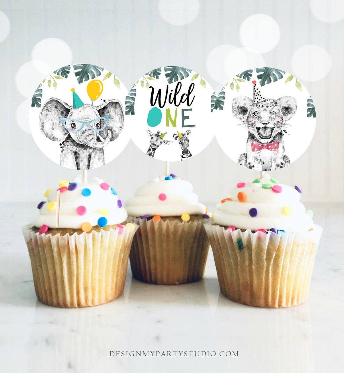 Party Animals Cupcake Toppers Favor Tags Birthday Party Decoration Safari Animals Zoo 1st Birthday Wild One Digital Download Printable 0322