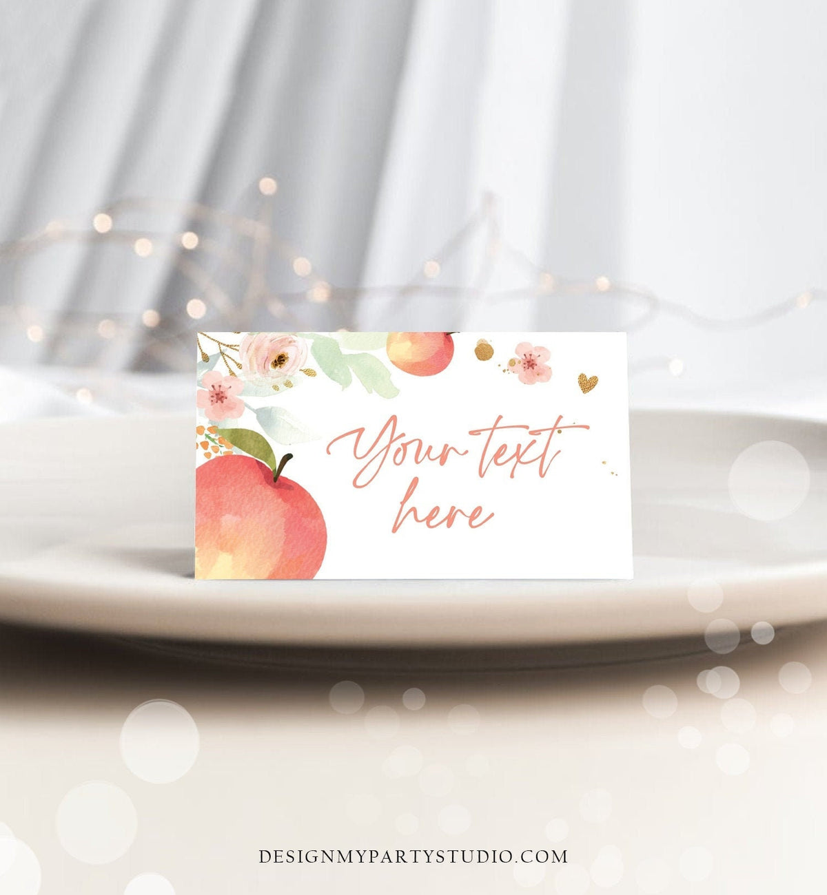 Editable Peach Food Label Peach Birthday Food Card Girl Pink Gold Floral Little Peach Buffet Label Digital Download Template Printable 0401