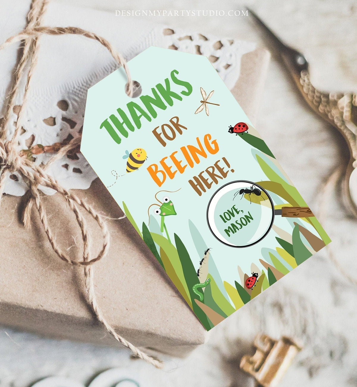 Editable Bug Favor Tags Bugs Birthday Thank You Label Bug Party Insect Gift tags Bugging out Beeing by Digital Template Printable 0090