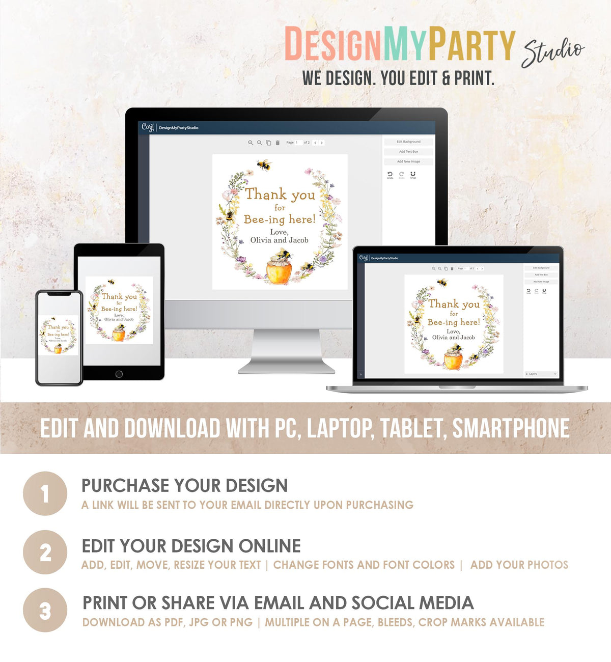 Editable Rustic Bee Favor Tags Bee Gender Reveal Baby Shower Honey Bee Birthday Thank You for Bee-ing Here Digital Template Printable 0502