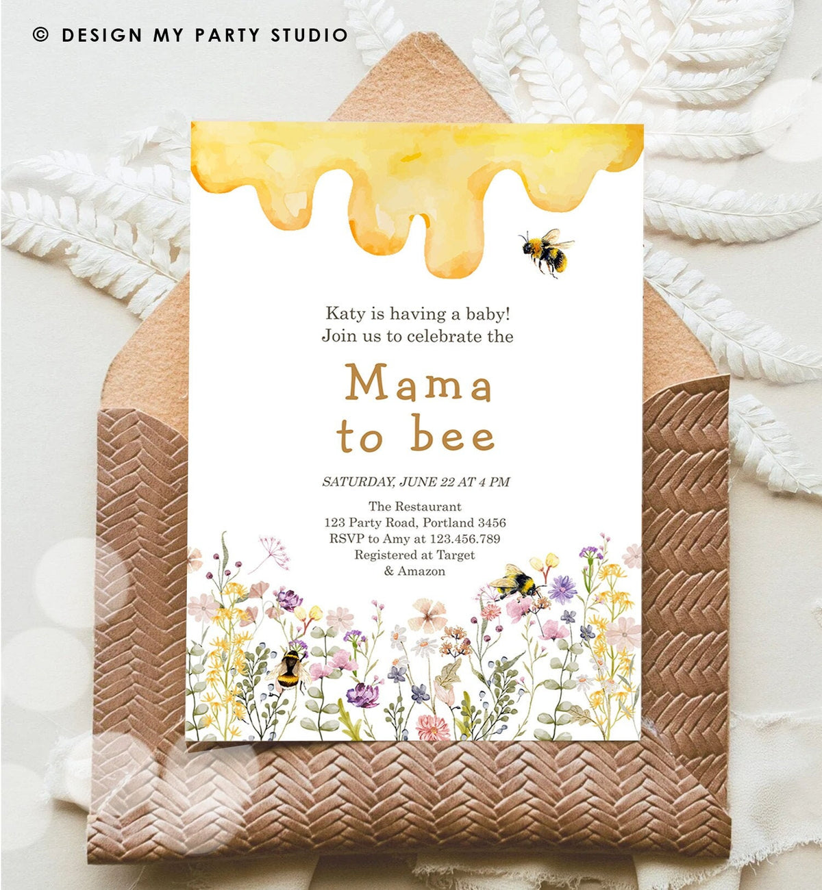Editable Mama to Bee Invitation Wildflower Baby Shower Bee Honey Boho Mommy to Bee Summer Digital Download Evite Template Printable 0502