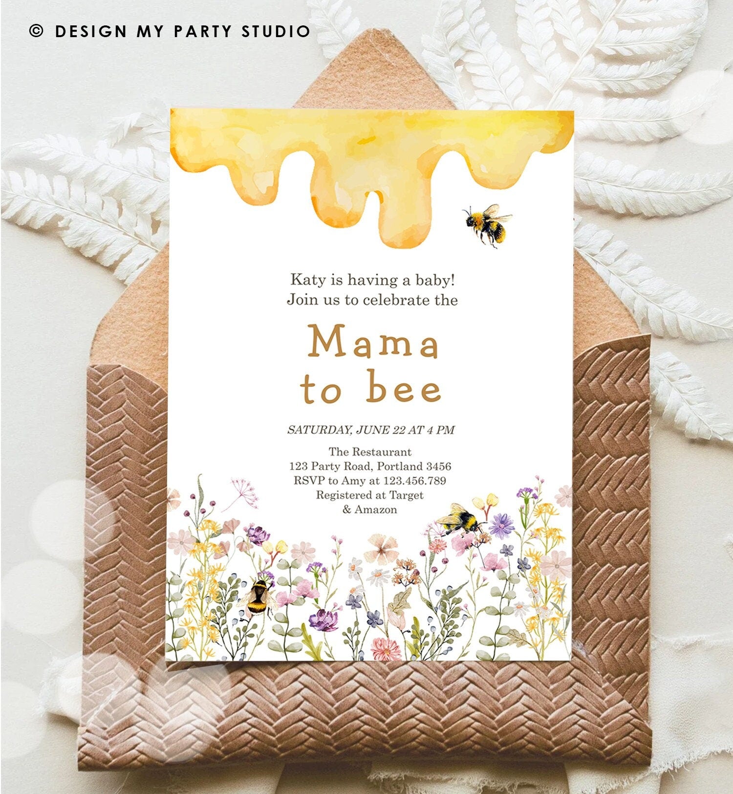 Editable Mama to Bee Invitation Wildflower Baby Shower Bee Honey Boho Mommy to Bee Summer Digital Download Evite Template Printable 0502