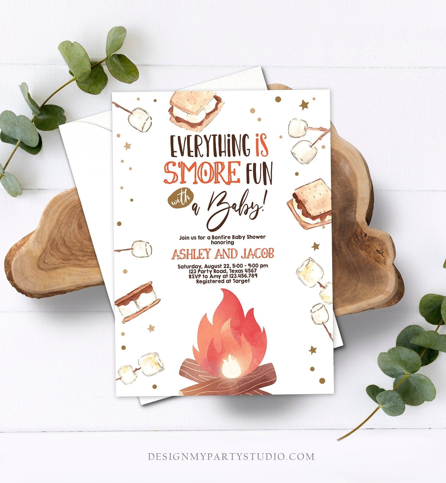 Editable S'more Baby Shower Invitation Bonfire Baby Shower Autumn Couples Shower Fall Smores Digital Download Evite Template Printable 0179