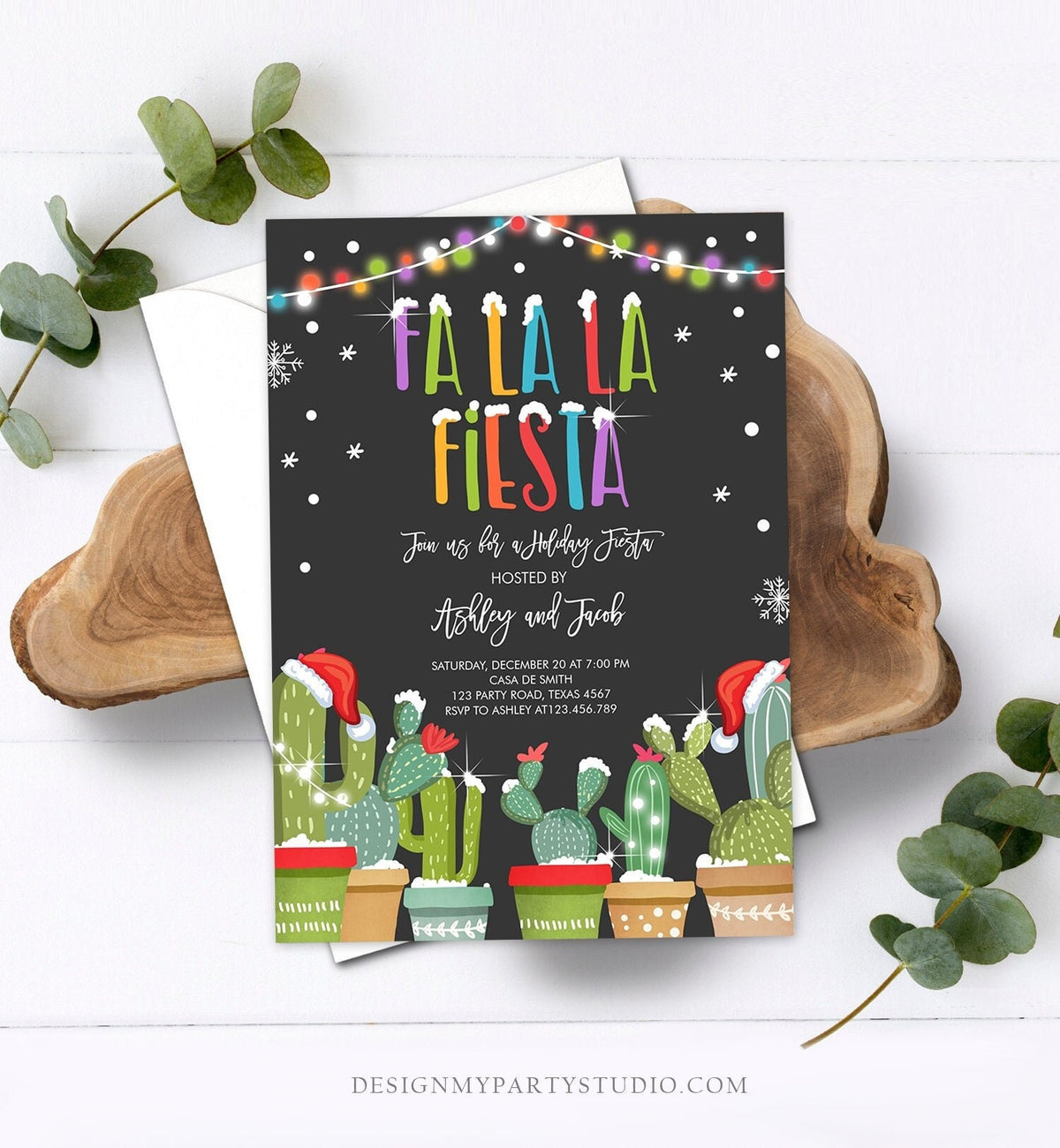 Editable Fa La La Christmas Fiesta Invitation Cactus Mexican Holiday Fiesta Fa La La Fiesta Party Digital Download Template Printable 0273