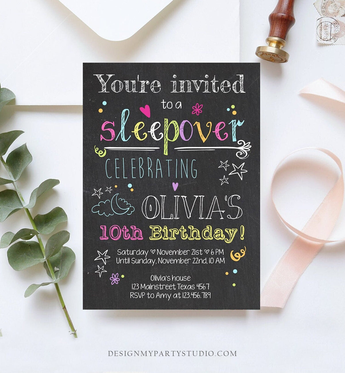 Editable Sleepover Party Invitation Slumber Party Pajamas Movie Night Birthday Girl Pink Digital Download Evite Template Printable 0275