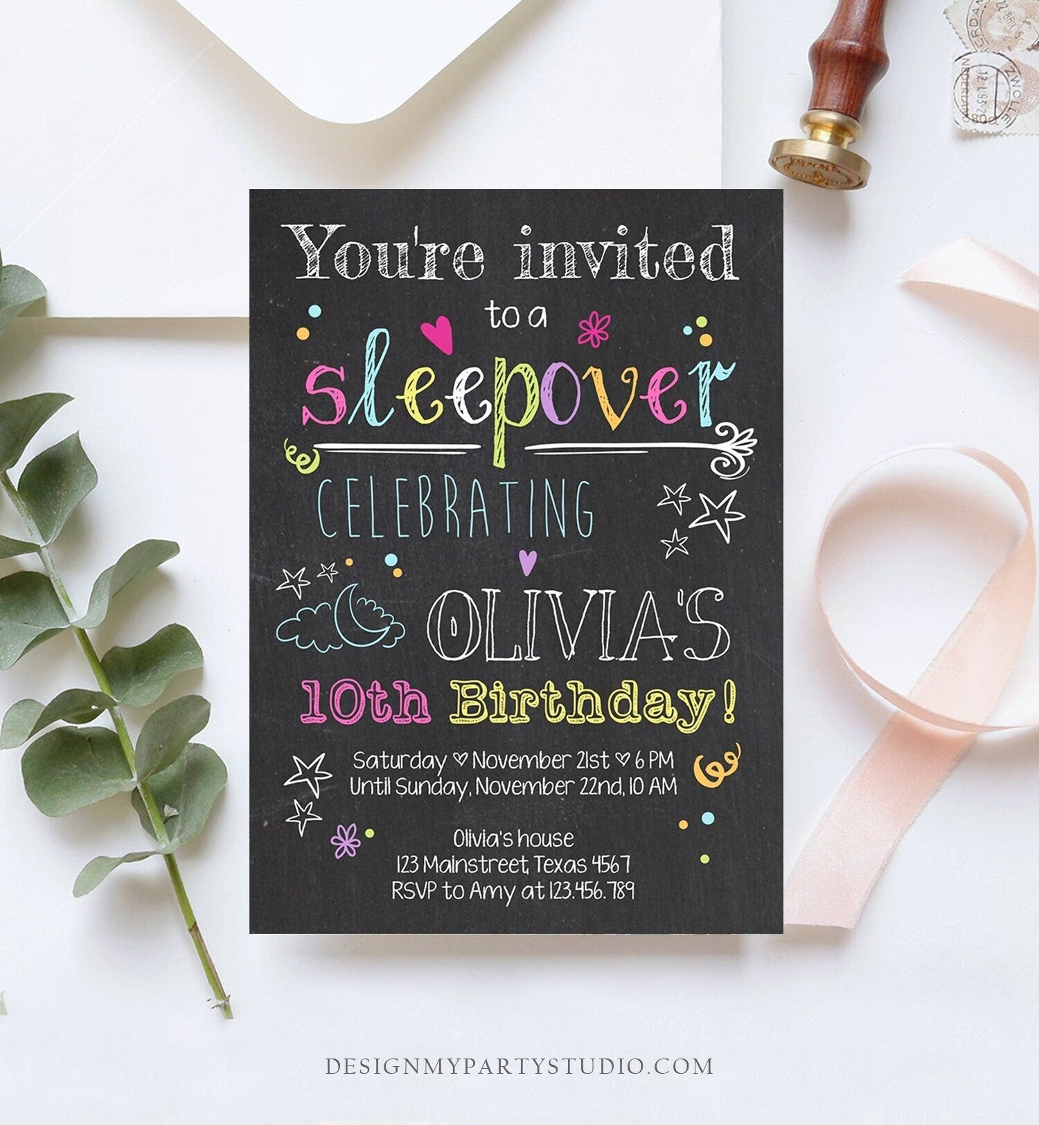 Editable Sleepover Party Invitation Slumber Party Pajamas Movie Night Birthday Girl Pink Digital Download Evite Template Printable 0275