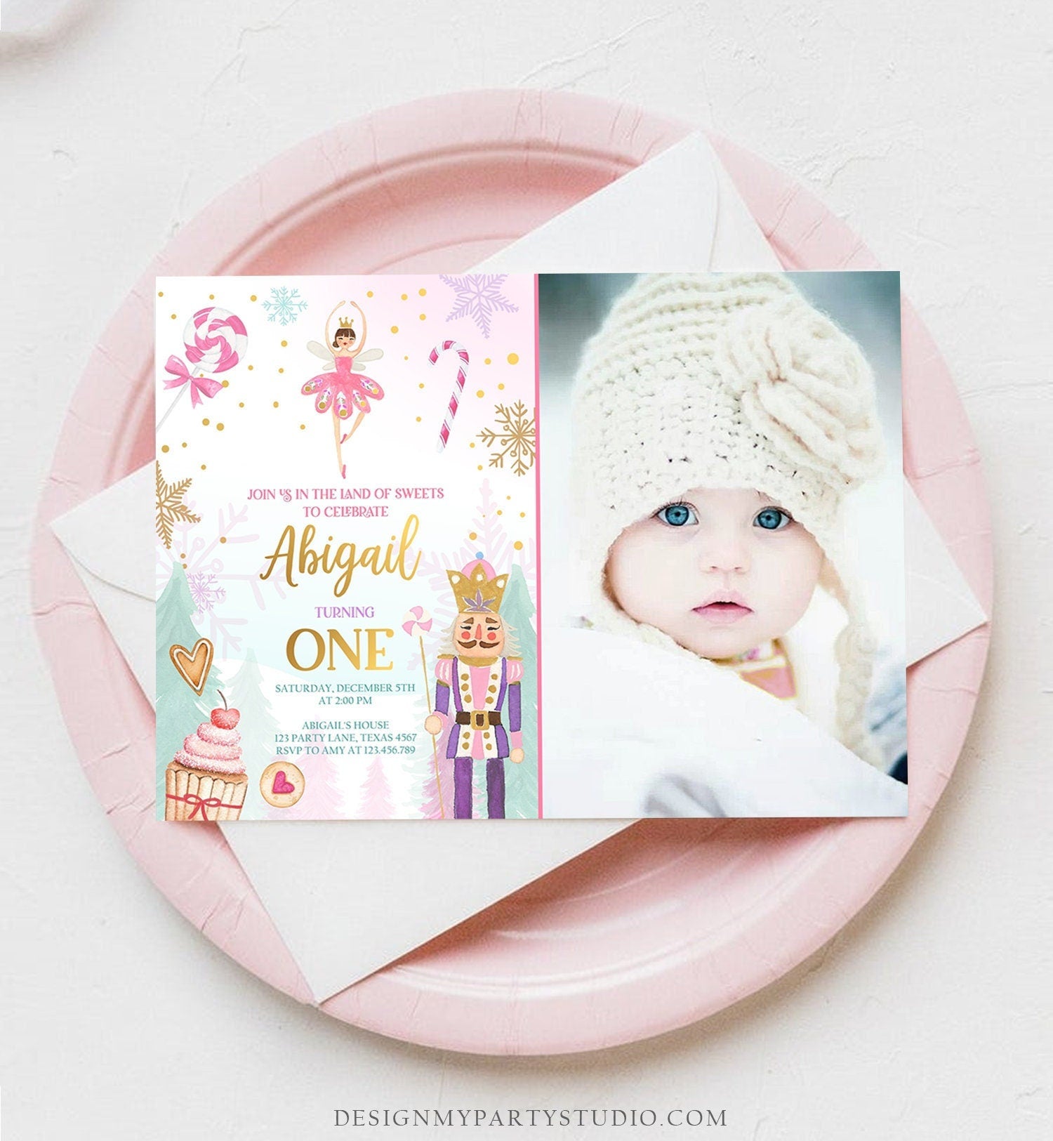 Editable Nutcracker Birthday Invitation Girl Land of Sweets Invite Winter Pink Girl Sugar Plum Fairy Digital Evite Template Printable 0352