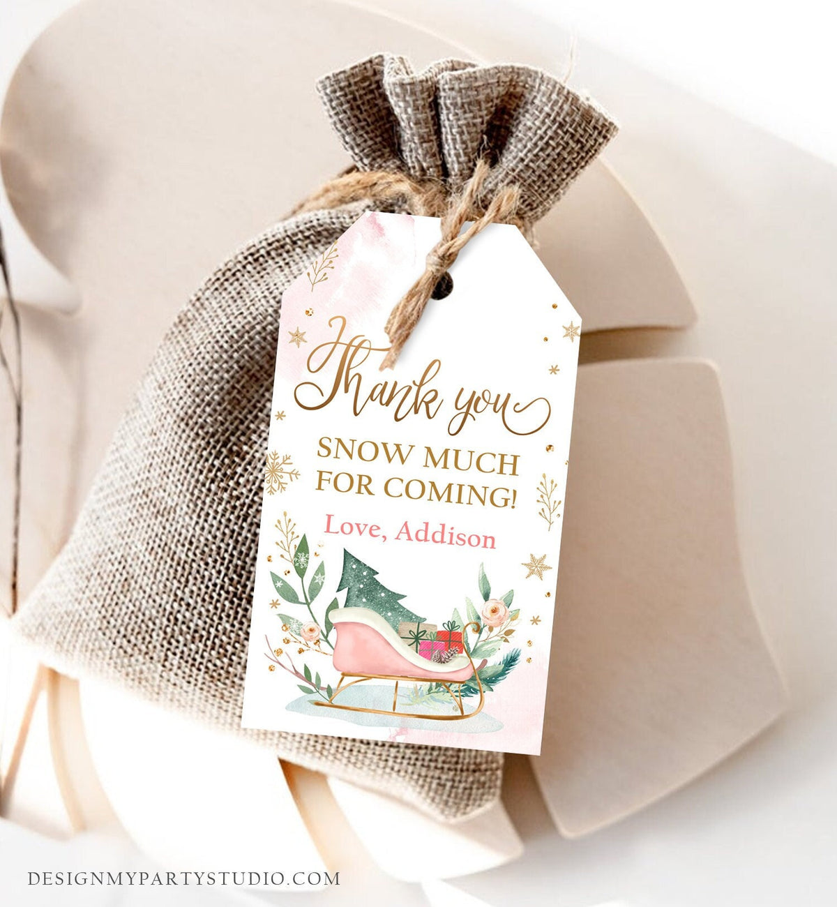 Editable Sleigh Favor Tags Holiday Gift Tags Winter Merry Christmas Holiday Oh What Fun Labels Tree Gold Digital Template Printable 0353