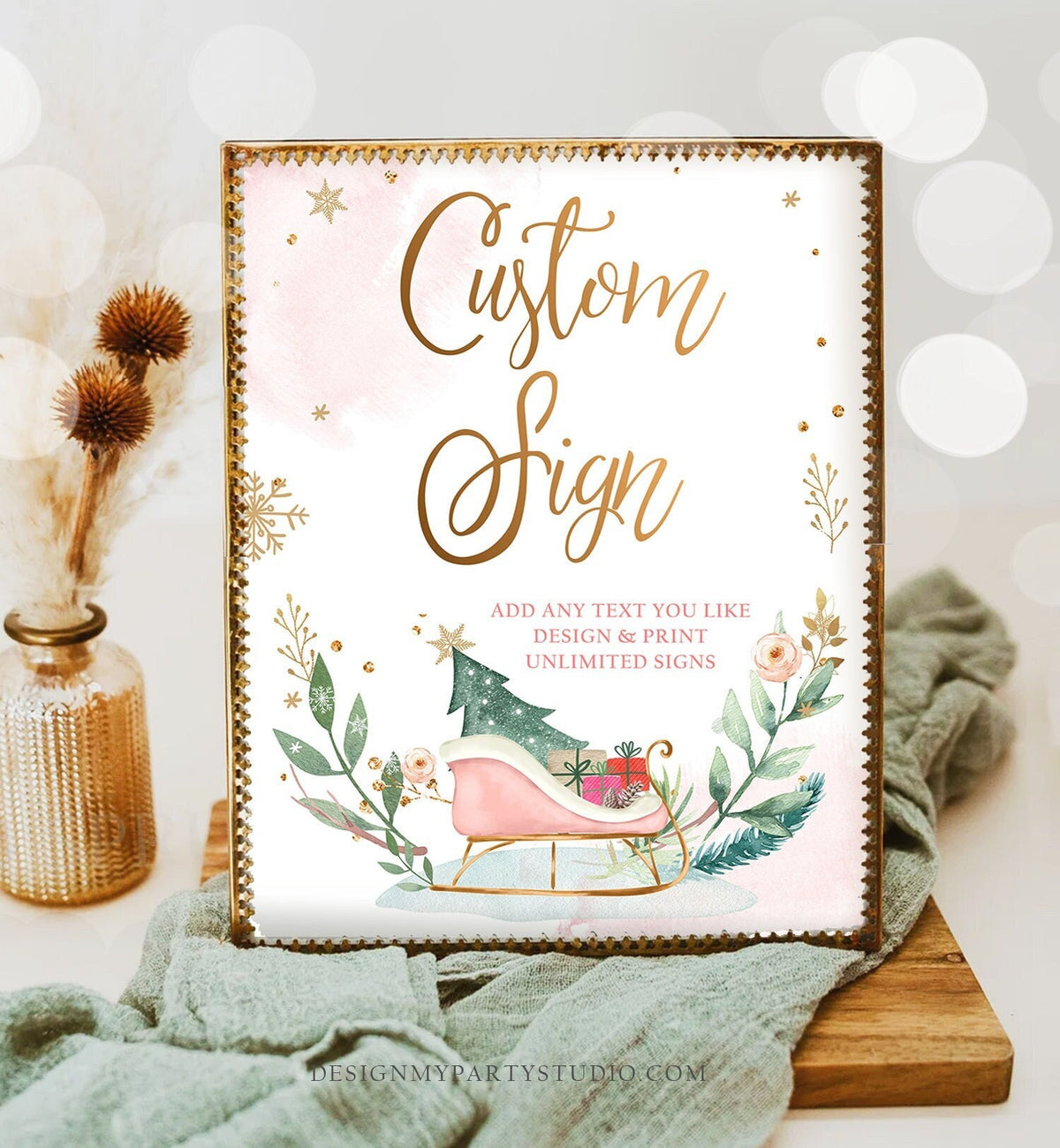 Editable Custom Sign Winter Baby Shower Sign Sleigh Winter Onederland Birthday Party Cold Outside Pink 8x10 Digital Download Printable 0353
