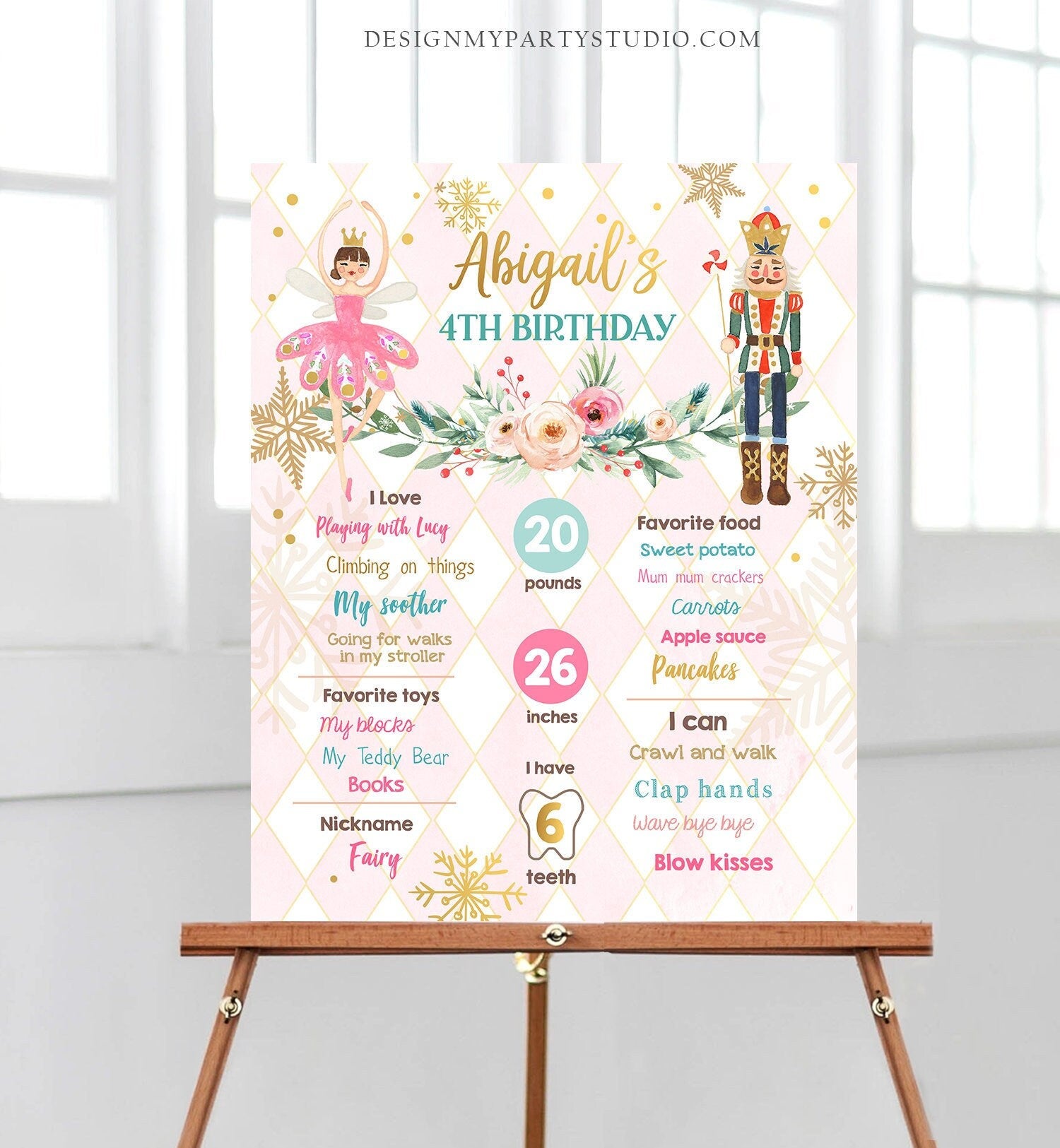 Editable Nutcracker Birthday Milestones Sign Girl First Birthday 1st Birthday Land of Sweets Milestone Board Digital Template Printable 0352