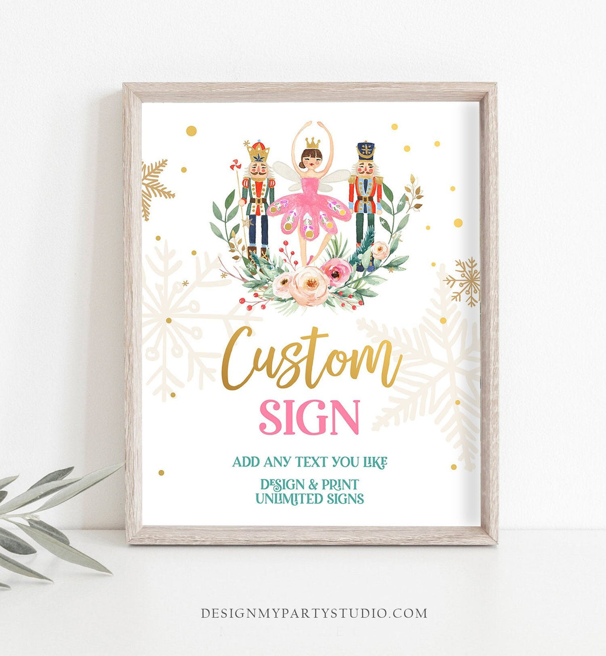 Editable Custom Sign Nutcracker Birthday Decor Land of Sweets Party Sign Sugar Plum Fairy Girl Pink Table Digital Template Printable 0352