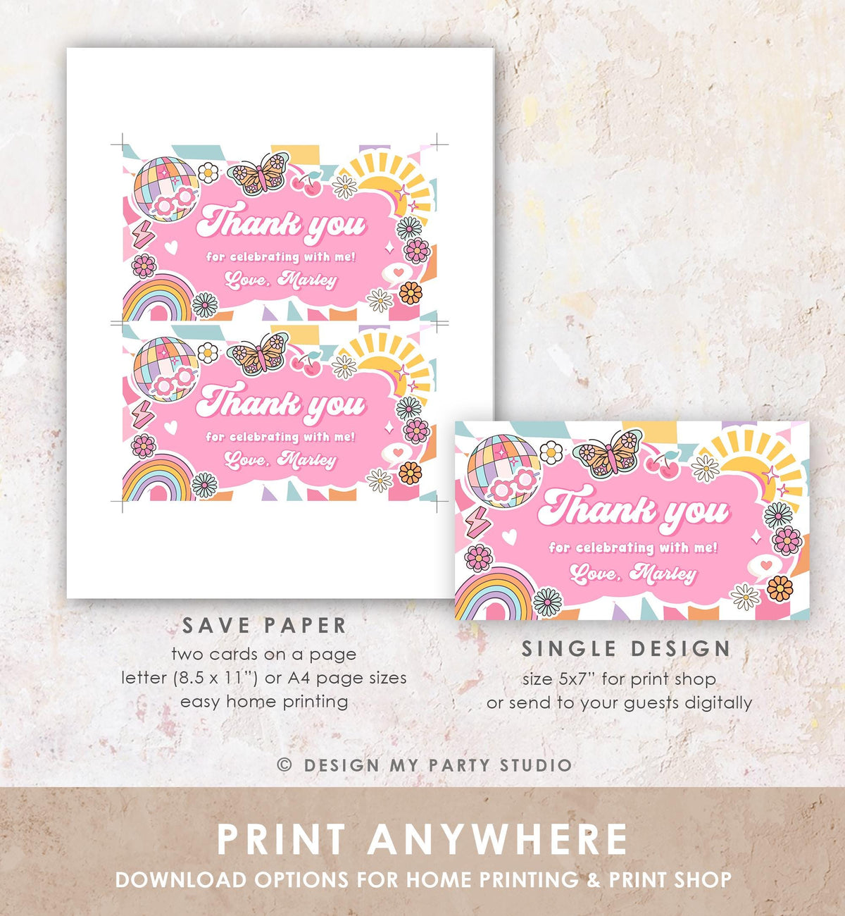 Editable Groovy Birthday Party Gable Box Favor Label Hippie 70&#39;s Gift Box Boho Rainbow Daisy Peace Love Digital Template Printable 0524