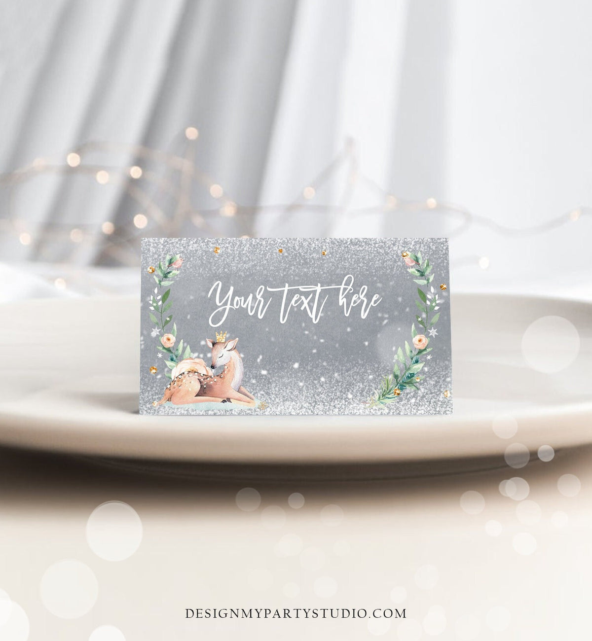 Editable Winter Deer Food Tent Label Place Card Baby It&#39;s Cold Outside Girl Birthday Baby Shower Digital Download Template Printable 0265