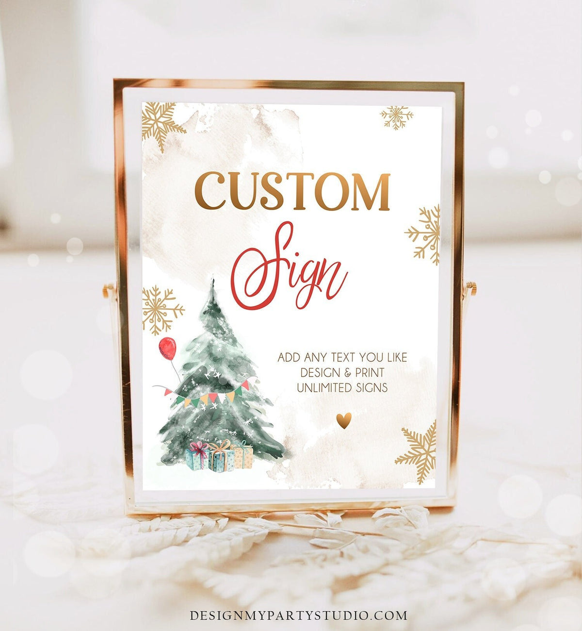 Editable Custom Sign Winter Tree Birthday Winter Onederland Decor 1st Party Boy Girl Gold Red Gold 8x10 Digital Template Printable 0363
