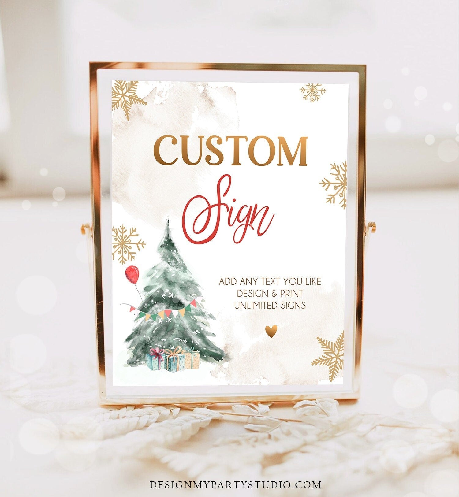 Editable Custom Sign Winter Tree Birthday Winter Onederland Decor 1st Party Boy Girl Gold Red Gold 8x10 Digital Template Printable 0363