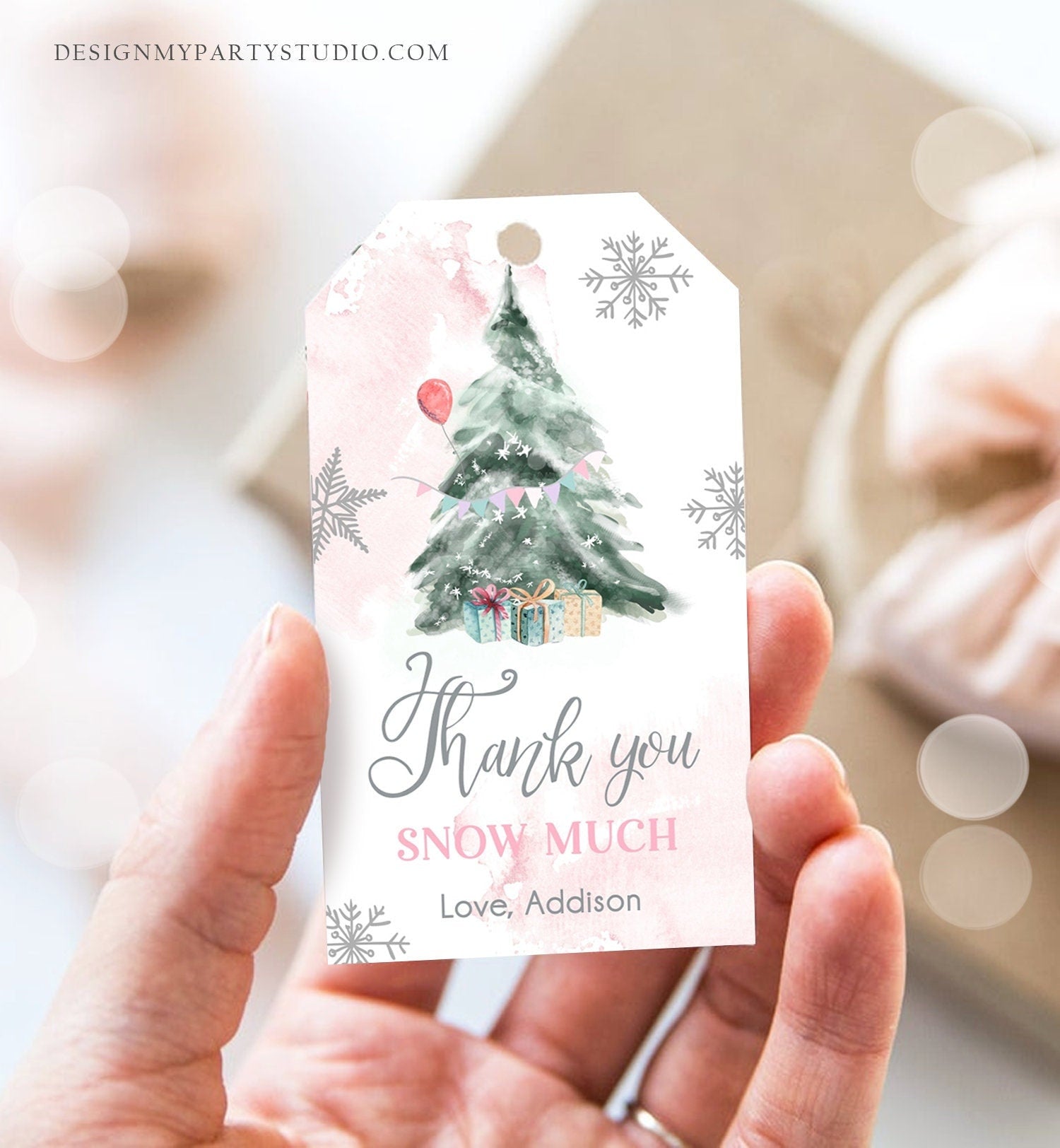 Editable Winter Tree Thank You Tag Winter Onederland Pink Girl Christmas Thank You Snow Much Baby Shower Birthday Digital Printable 0363