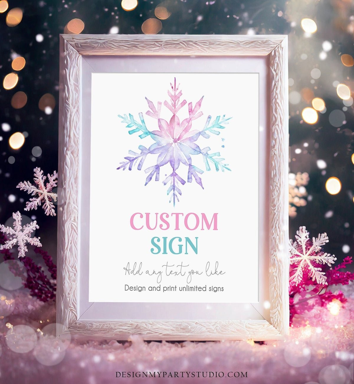 Editable Custom Sign Winter Birthday Winter Onederland Decor Girl 1st Party Snowflake Pink Purple Digital Download Template Printable 0494