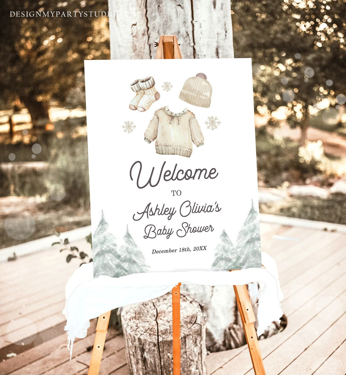Editable Baby it&#39;s Cold Welcome Sign Watercolor Winter Baby Shower Gender Neutral Boy Snowflake Baby Clothes Digital Template Printable 0491