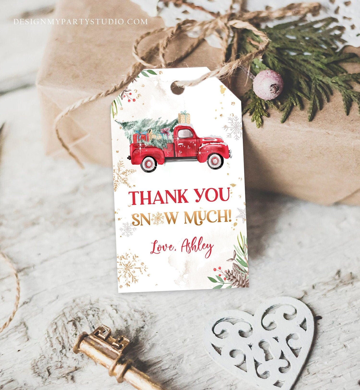 Editable Red Truck Winter Favor Tag Holiday Christmas Thank You Snow Much Baby Shower Bridal Shower Birthday Digital Template Printable 0356
