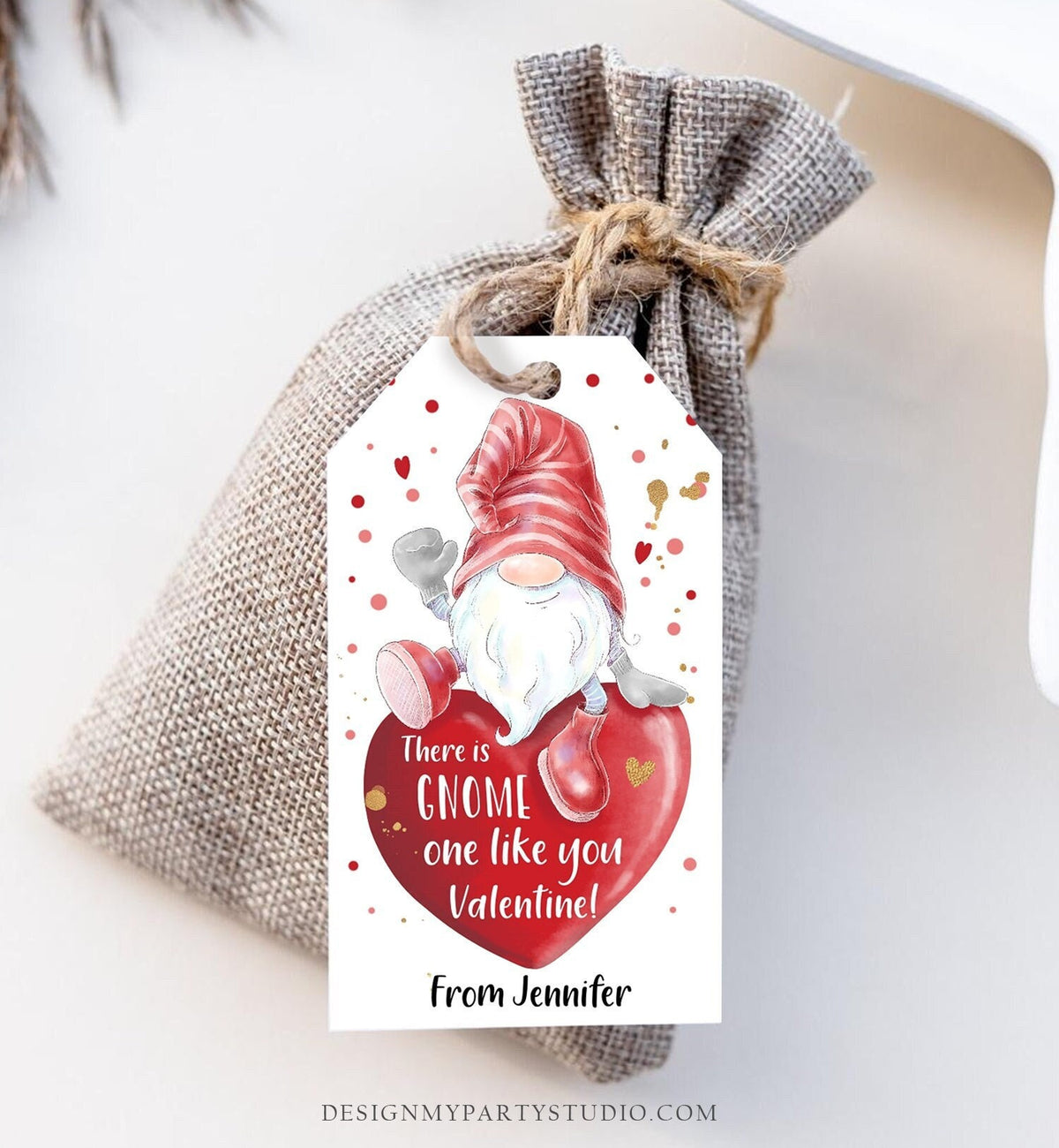 Editable Gnome Valentine Tag Valentine Cards for Kids School Valentine Class Gnome One Like You Download Printable Template Corjl 0370