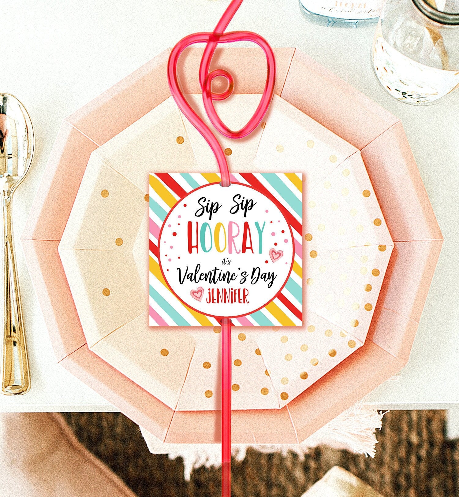 Editable Crazy Straw Tags Valentine Tags Valentine Cards for Kids School Sip Sip Valentine Personalized Straw Tag Digital PRINTABLE 0370