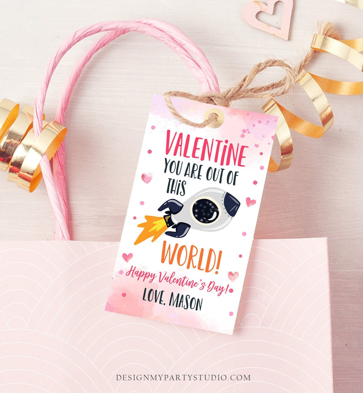 Editable Valentine You Are Out Of This World Favor Tag Thank You Space Rocket Ship Valentine&#39;s Day Tag School Non-Candy Printable 0370