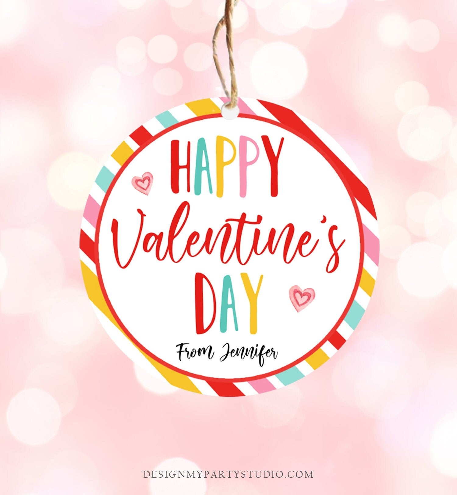 Editable Valentine's Day Cookie Tags Happy Valentine's Day Cookies Tag Sticker Pink Purple Teal Valentines Day Labels Digital PRINTABLE 0370
