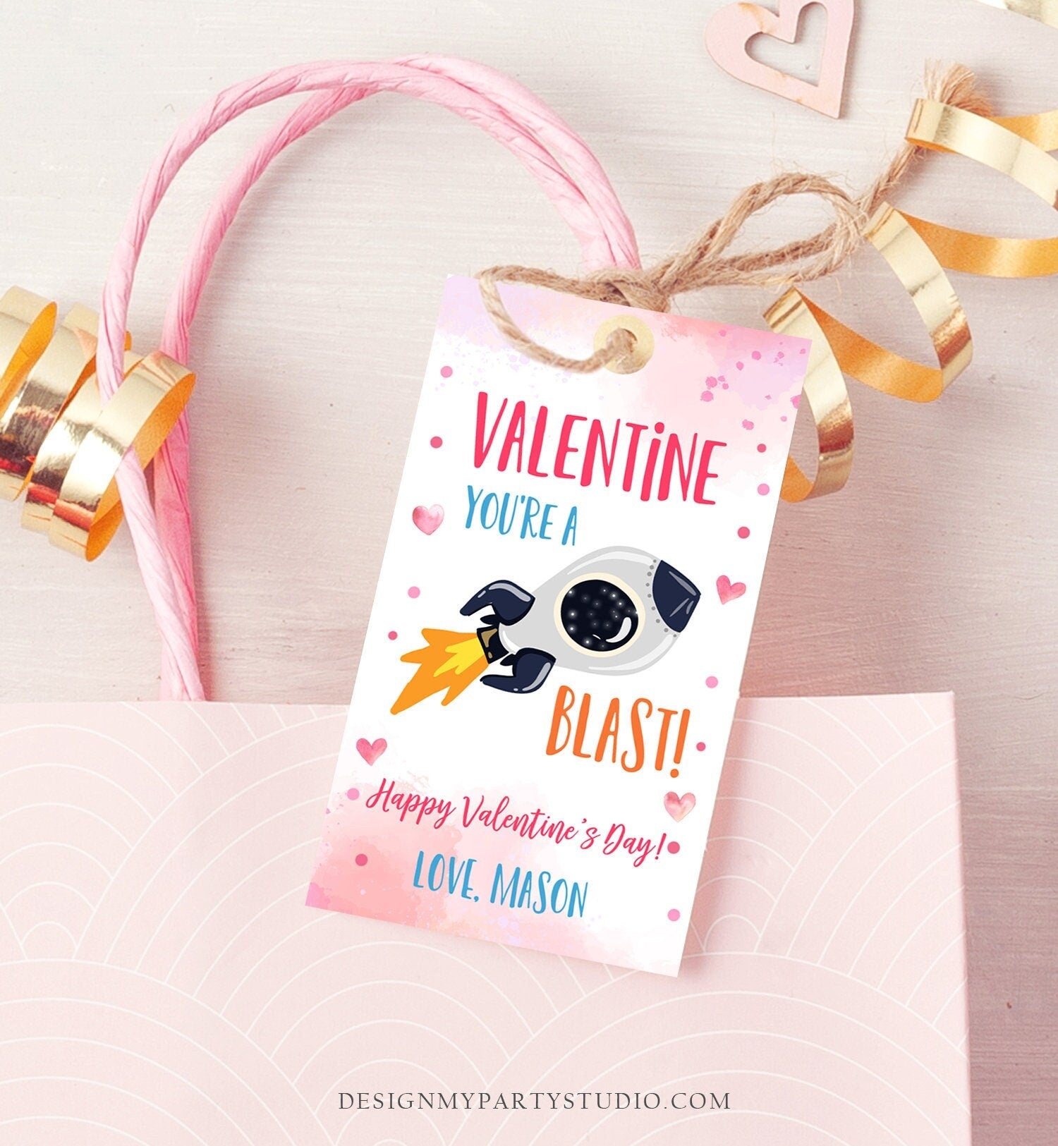 Editable Valentine You Are Out A Blast Favor Tag Thank You Space Rocket Out This Of World Valentine's Day School Non-Candy Printable 0370