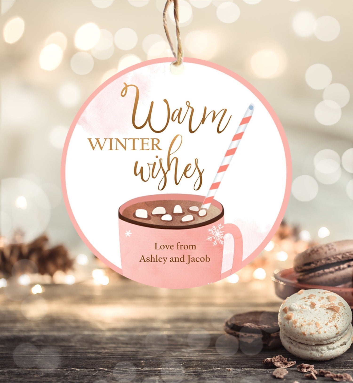 Editable Warm Wishes Tag Personalized Christmas Favors Tag Hot Cocoa Tag Holiday Gift Tag Hot Chocolate Tag Digital Template Printable 0353