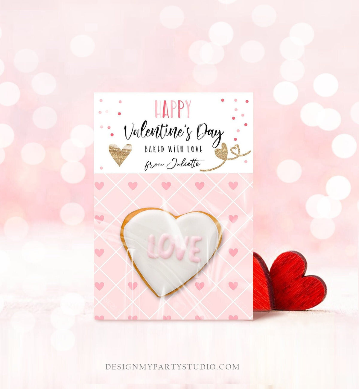 Editable Cookie Card Happy Valentine&#39;s Day Mini Cookie Card Gift Tag Cookie Packaging Favors Digital Download Template Printable 0370