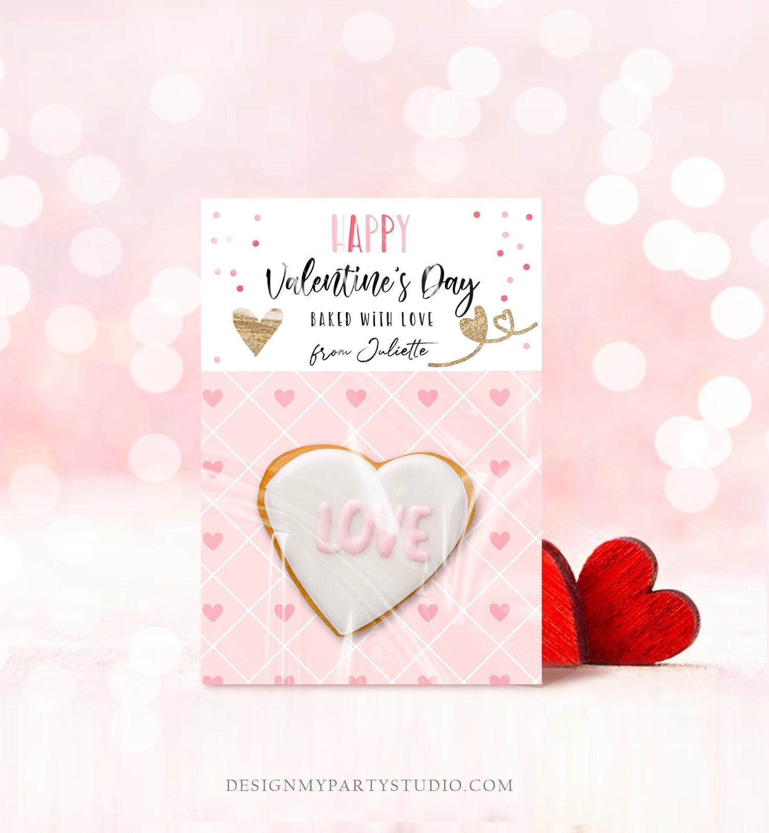 Editable Cookie Card Happy Valentine's Day Mini Cookie Card Gift Tag Cookie Packaging Favors Digital Download Template Printable 0370